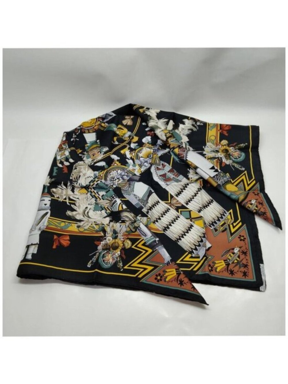 Hermes Kachinas Kermit Oliver Carré 90 Scarf Black Multicolor Silk - Picture 3 of 10